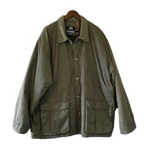 Woodlake Jacket Mens 2XL Olive Green Plaid Lined Barn Chore Coat Corduroy Collar